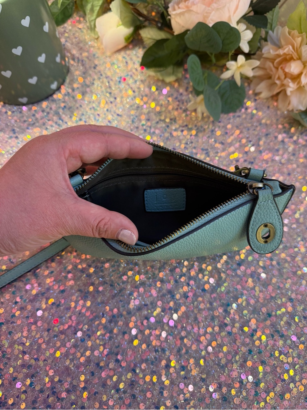 Women's Crossbody/Wristlet/Clutch Bag - Teal Blue Leatherette - Like New - Picture 7 of 10
